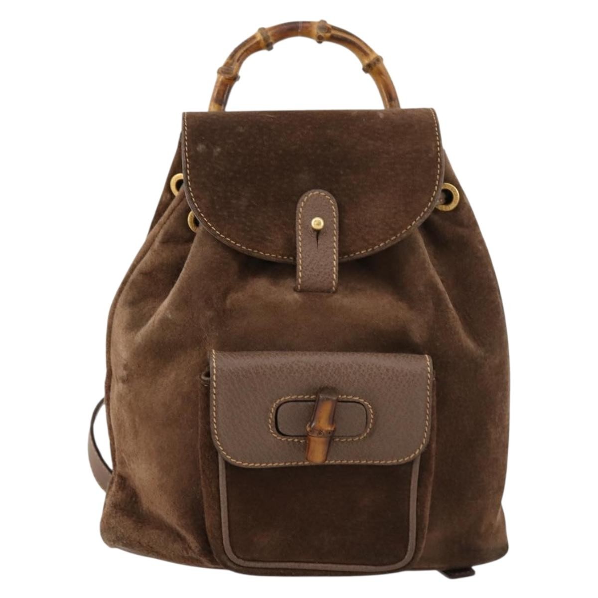 Gucci Gucci Bamboo Backpack Daim Brown Suede Backpack Bag (Authentic  )