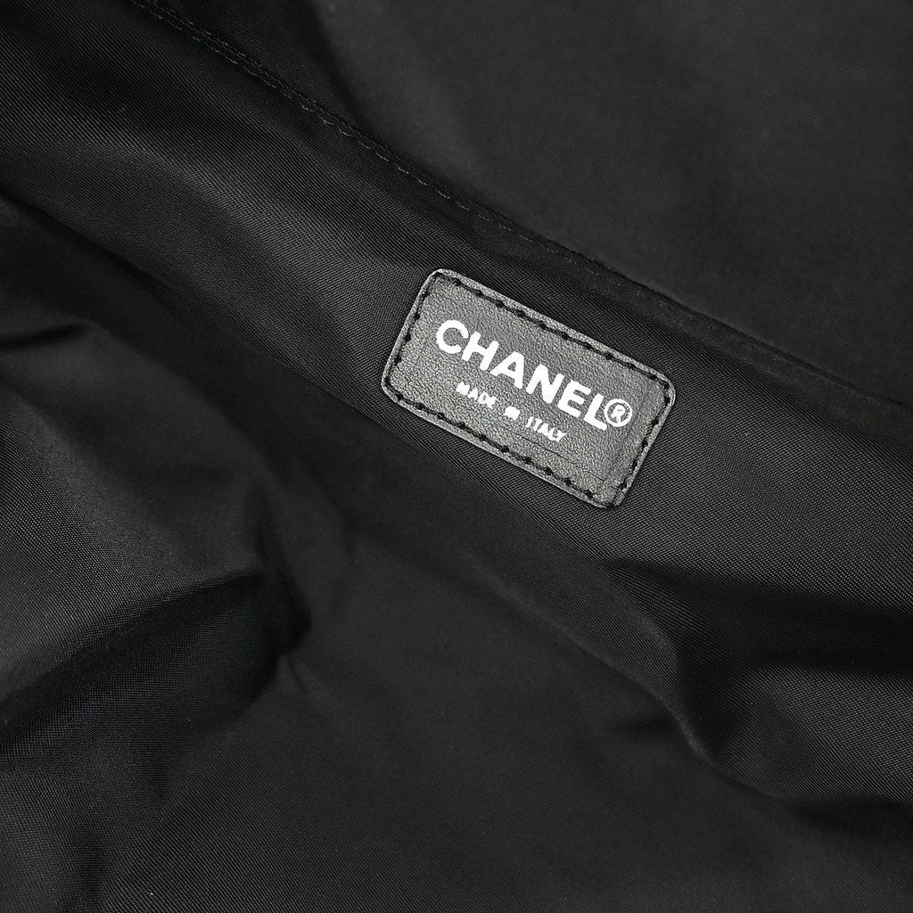 Chanel Travel Line Barrel Bag Nylon Black Nylon Handbag (Authentic  )