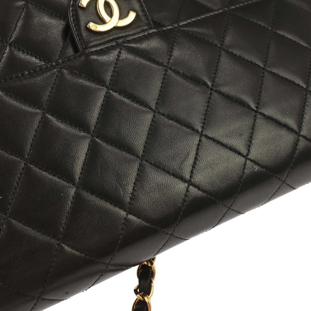 Chanel Flap Shoulder Bag Quilted Lambskin Black Leather Handbag (Authentic  )
