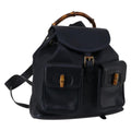 Gucci Vintage Bamboo Backpack Leather Navy Leather Backpack Bag (Authentic  )