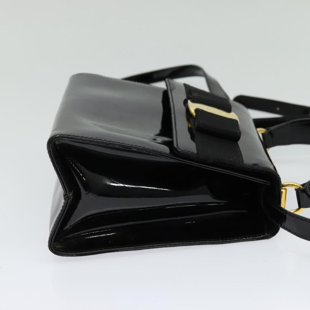 Salvatore Ferragamo Vintage Vara Bow Top Handle Bag Patent Leather Black Patent_Leather Handbag (Authentic  )