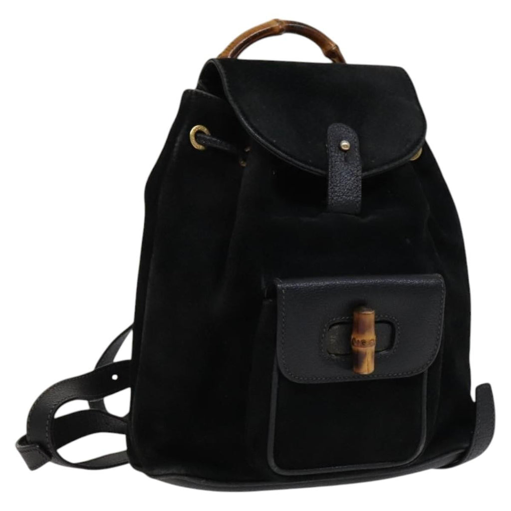 Gucci Gucci Bamboo Backpack Daim Black Suede Backpack Bag (Authentic  )