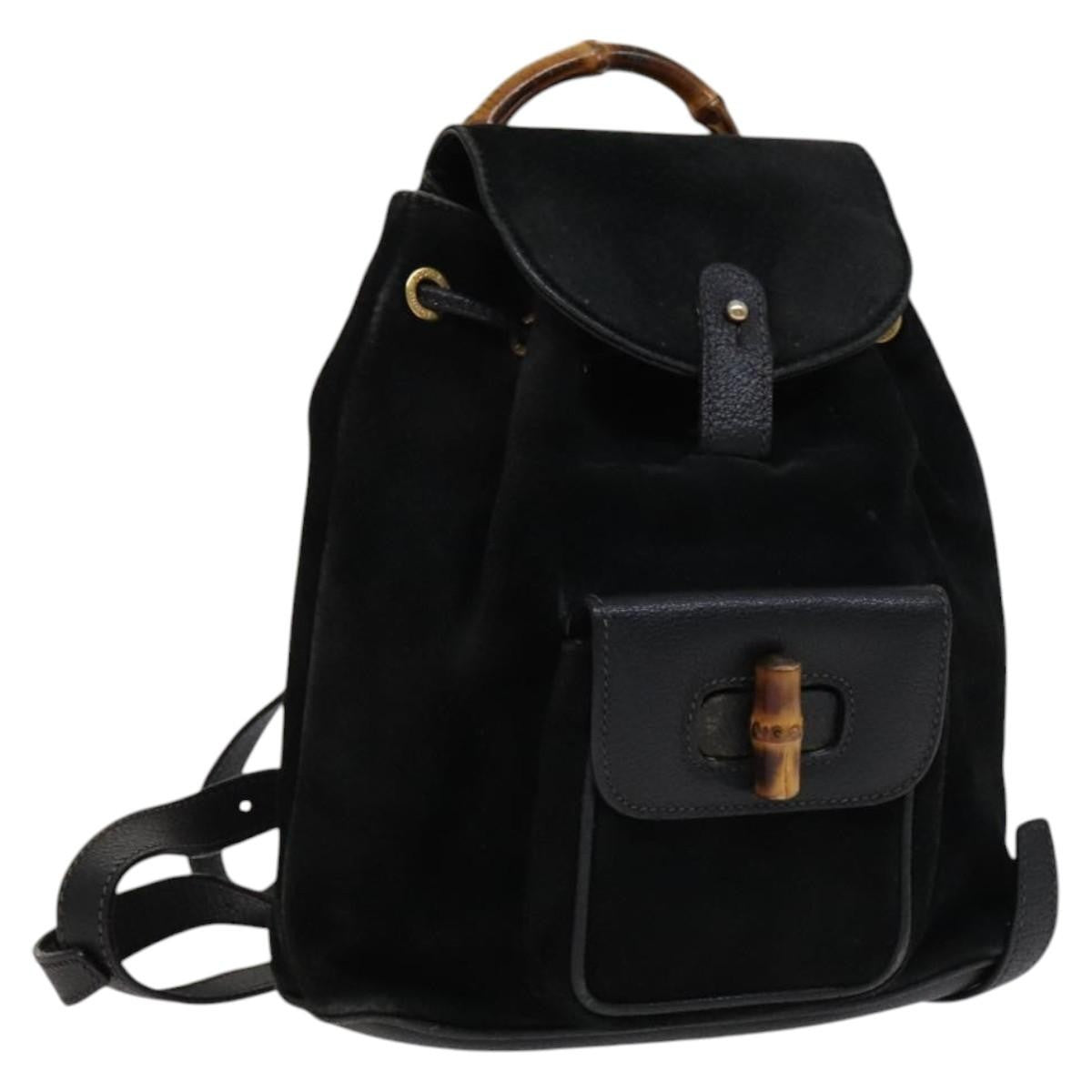 Gucci Gucci Bamboo Backpack Daim Black Suede Backpack Bag (Authentic  )