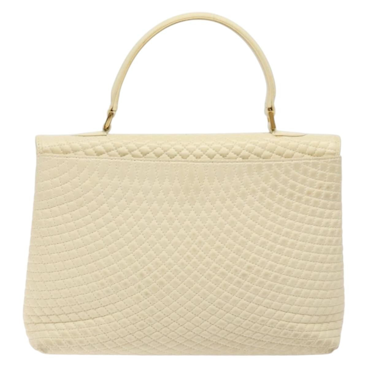 Bally Vintage Flap Handbag Quilted Leather Ecru Leather Handbag (Authentic  )