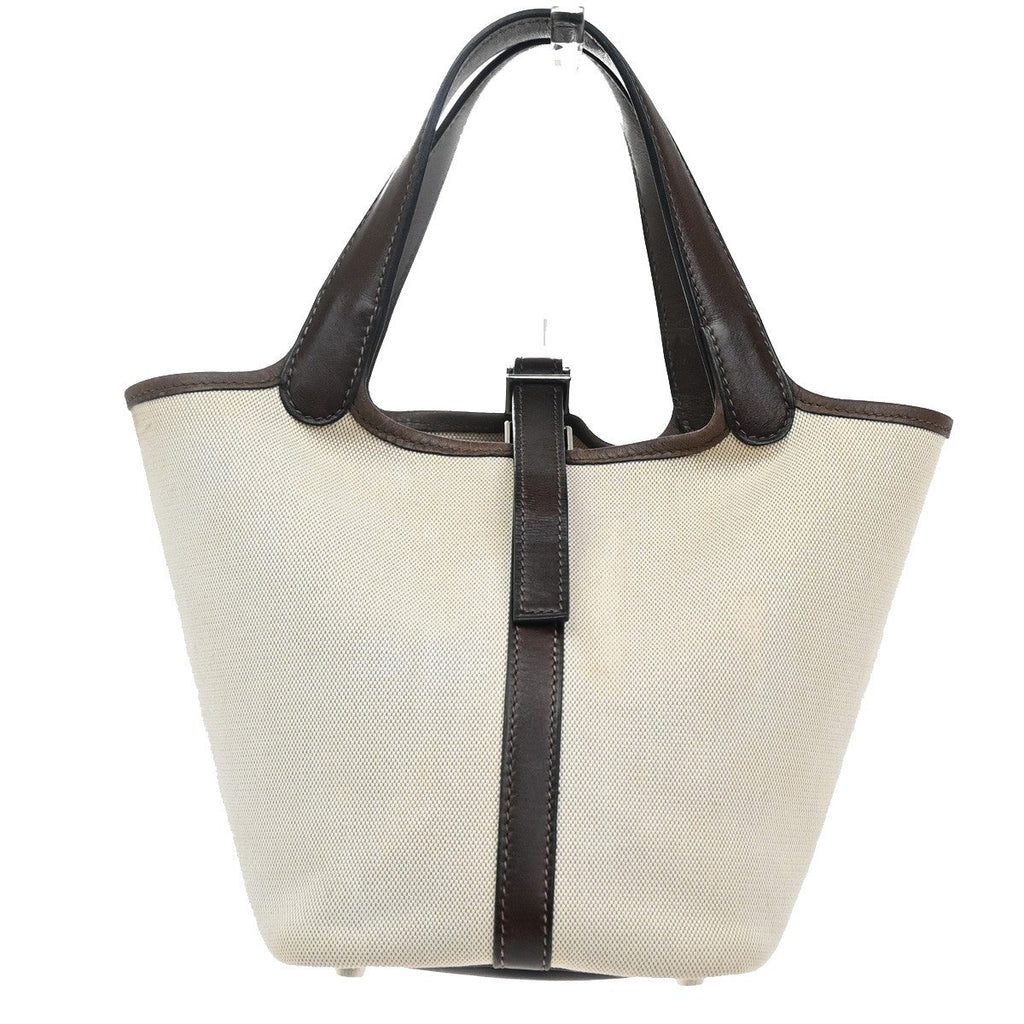 Hermes Picotin Bag Toile And Leather Beige Canvas Bag ( )