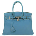 Hermes Touch Birkin Bag Blue Togo With Blue Matte Alligator And Gold Hardware Blue Leather Handbag (Authentic  )