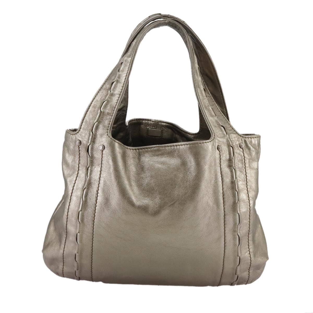 Salvatore Ferragamo Gancini Handbag Leather Gold Leather Handbag (Authentic  )