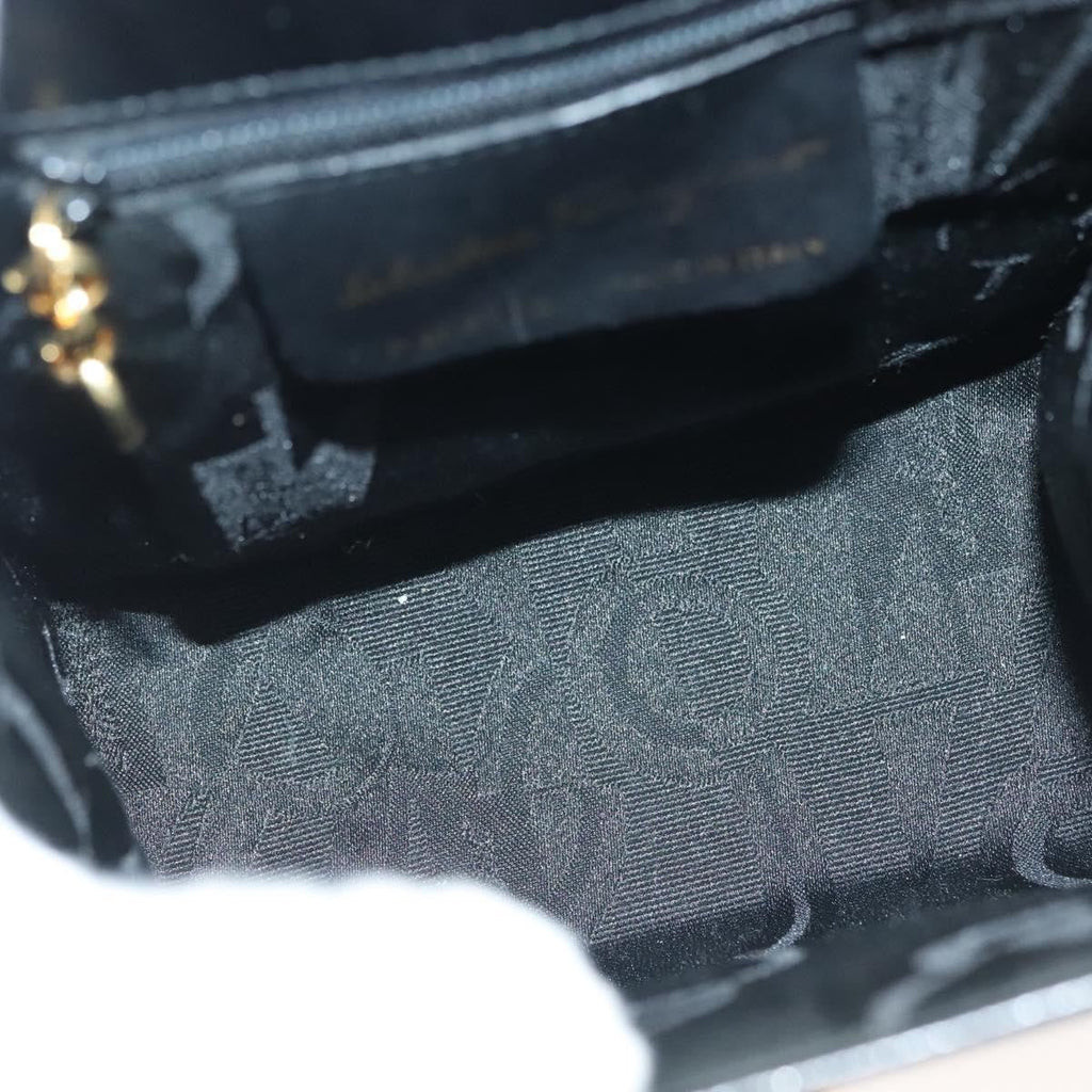 Salvatore Ferragamo Vintage Gancini Convertible Top Handle Bag Leather Black Leather Handbag (Authentic  )