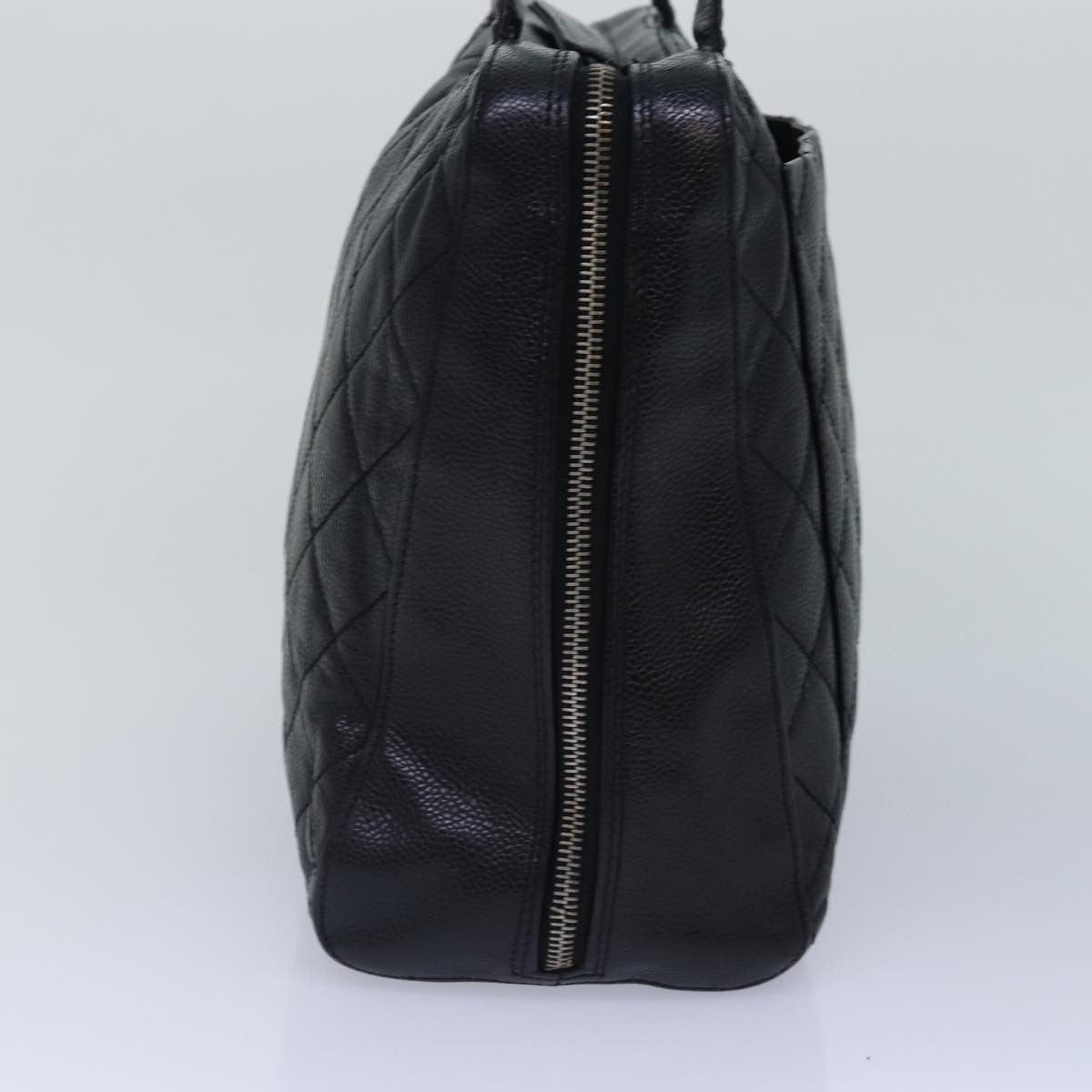 Chanel Vintage Cc Zip Around Bowler Bag Quilted Caviar Black Leather Handbag ( )