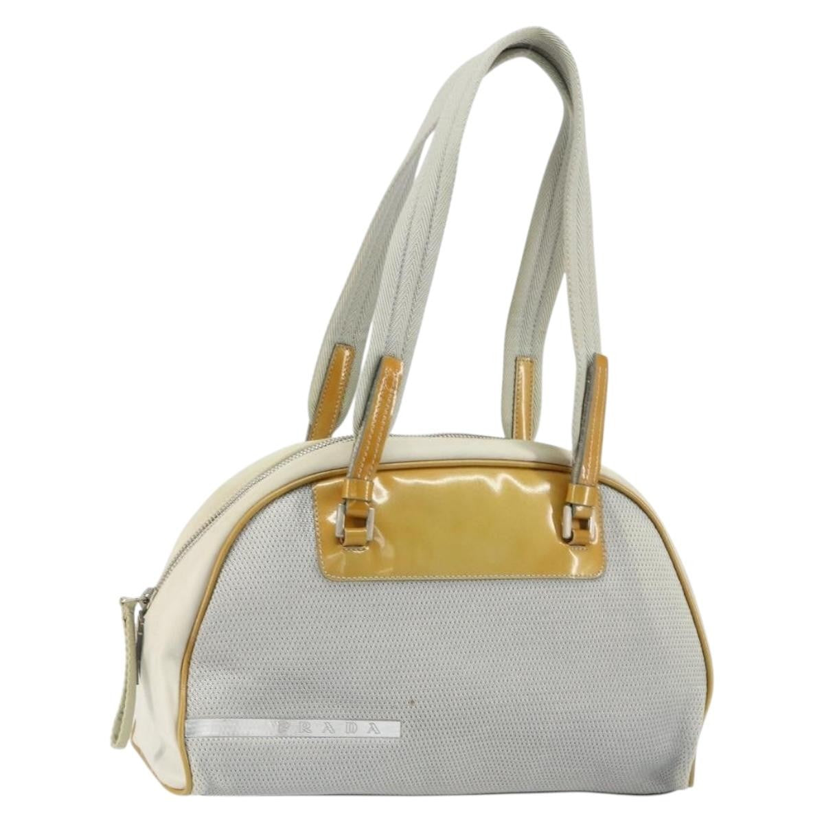 Prada Vintage Zip Handbag Tessuto Silver Nylon Handbag (Authentic  )