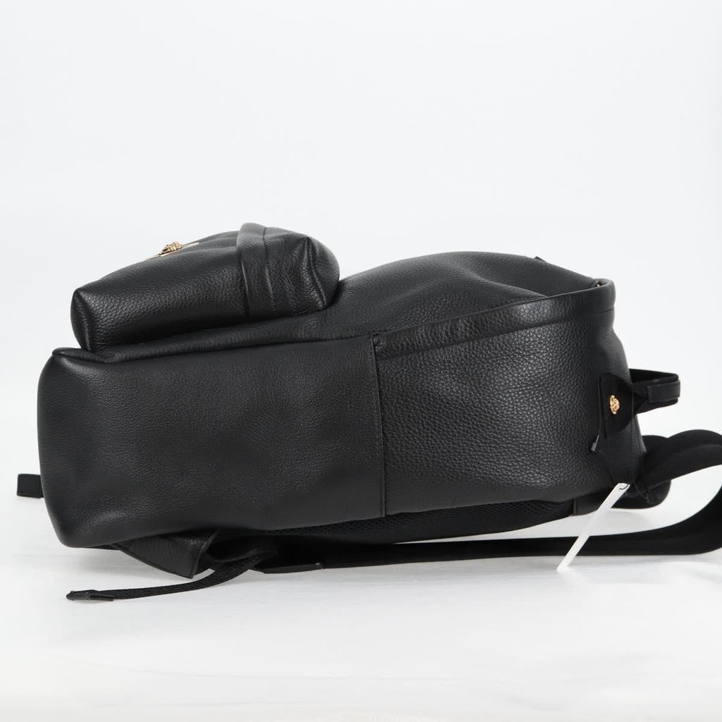 Versace Medusa Zip Backpack Leather Black Leather Backpack Bag (Authentic  )