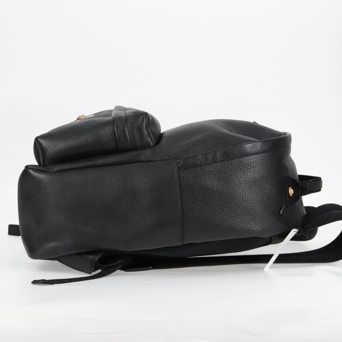 Versace Medusa Zip Backpack Leather Black Leather Backpack Bag (Authentic  )