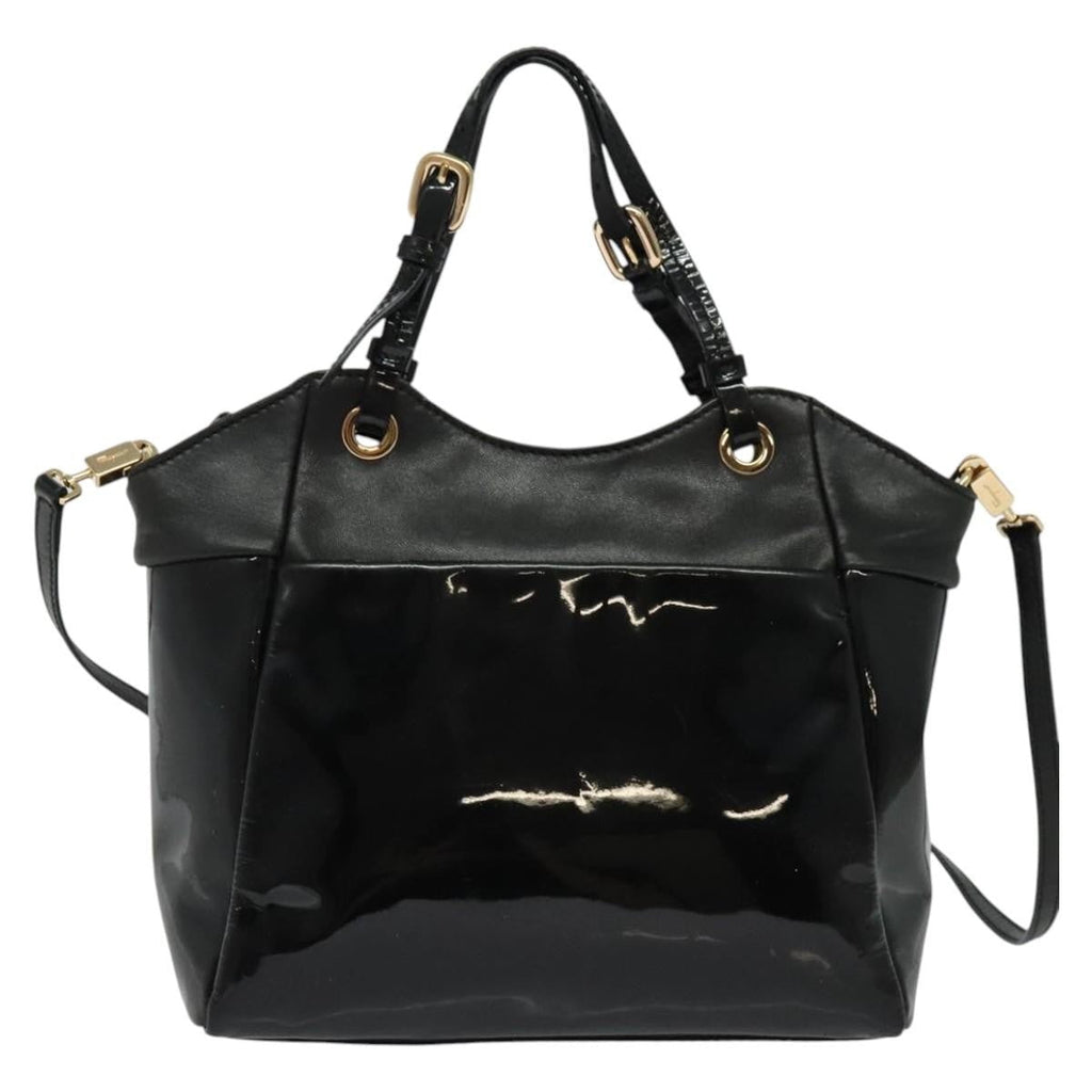 Salvatore Ferragamo Vala Handbag Patent Leather Black Patent_Leather Handbag (Authentic  )