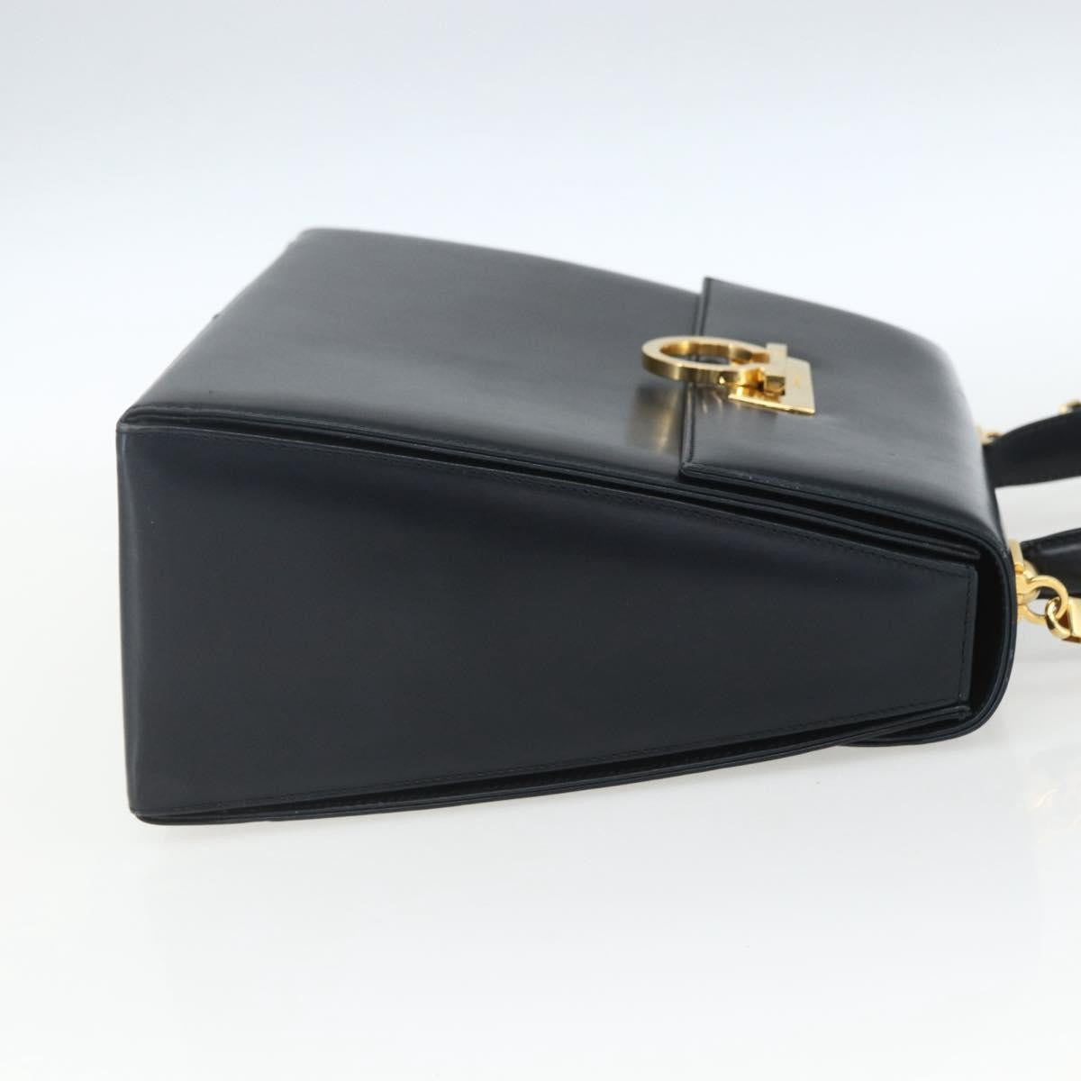 Salvatore Ferragamo Gancini Convertible Top Handle Bag Leather Navy Leather Handbag (Authentic  )