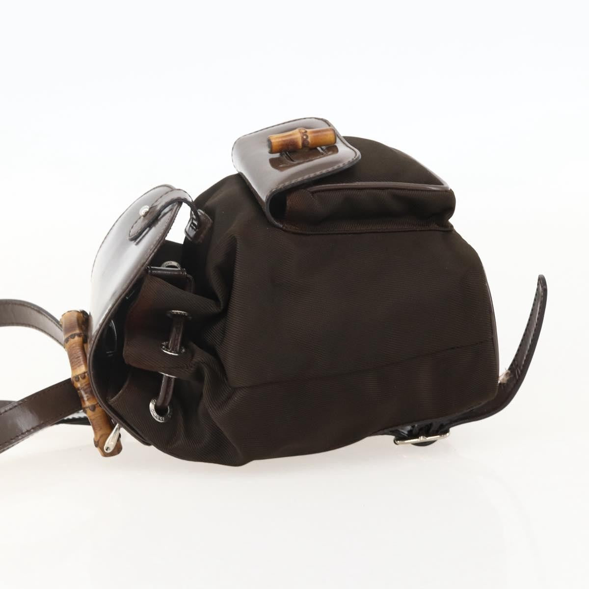 Gucci Vintage Bamboo Backpack Nylon And Patent Leather Brown Nylon Backpack Bag ( )