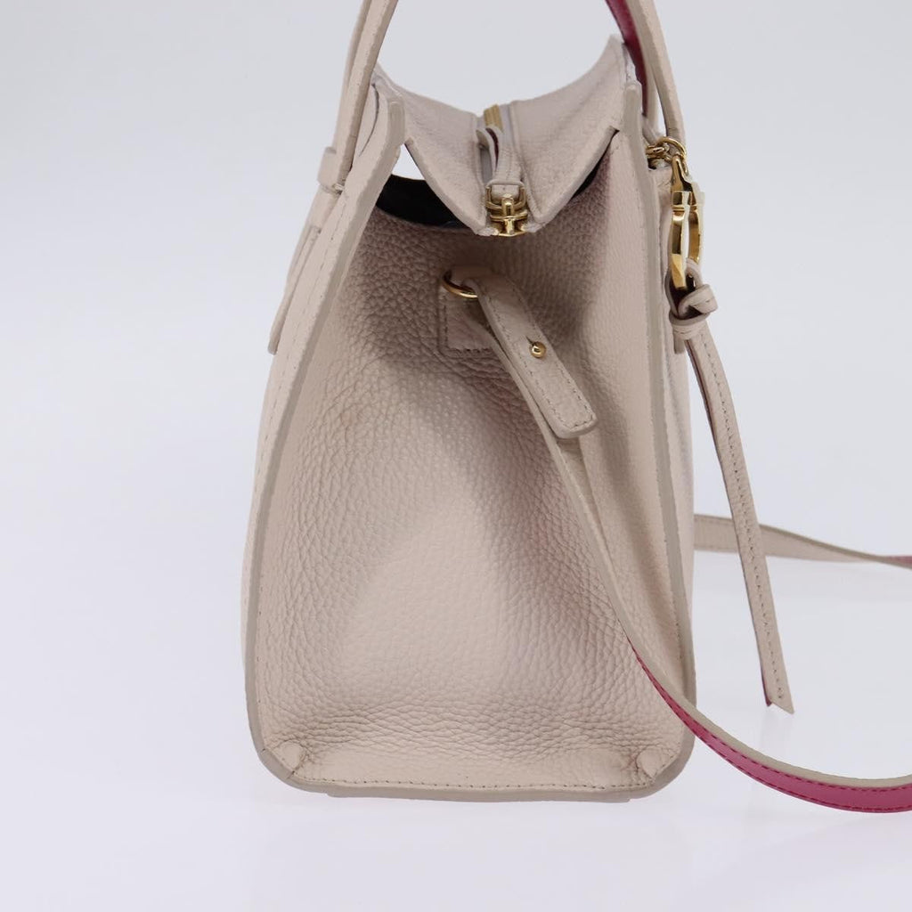 Salvatore Ferragamo Amy Tote Pebbled Leather Beige Leather Handbag (Authentic  )