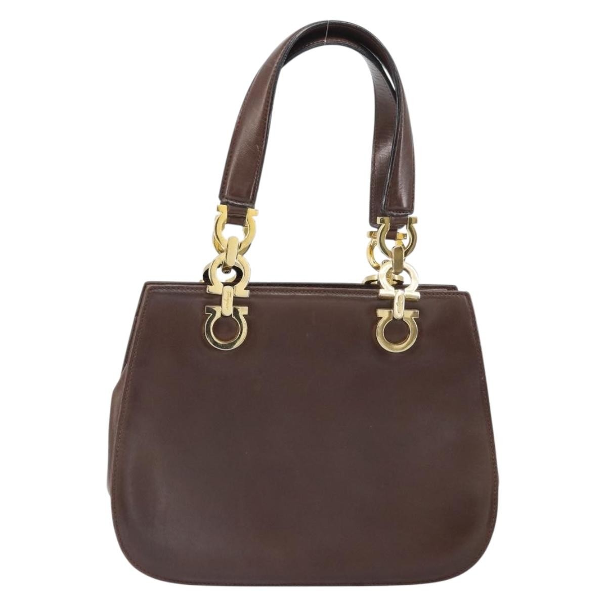 Salvatore Ferragamo Gancini Handbag Leather Brown Leather Handbag (Authentic  )