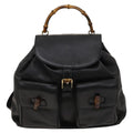 Gucci Vintage Bamboo Backpack Leather Black Leather Backpack Bag (Authentic  )