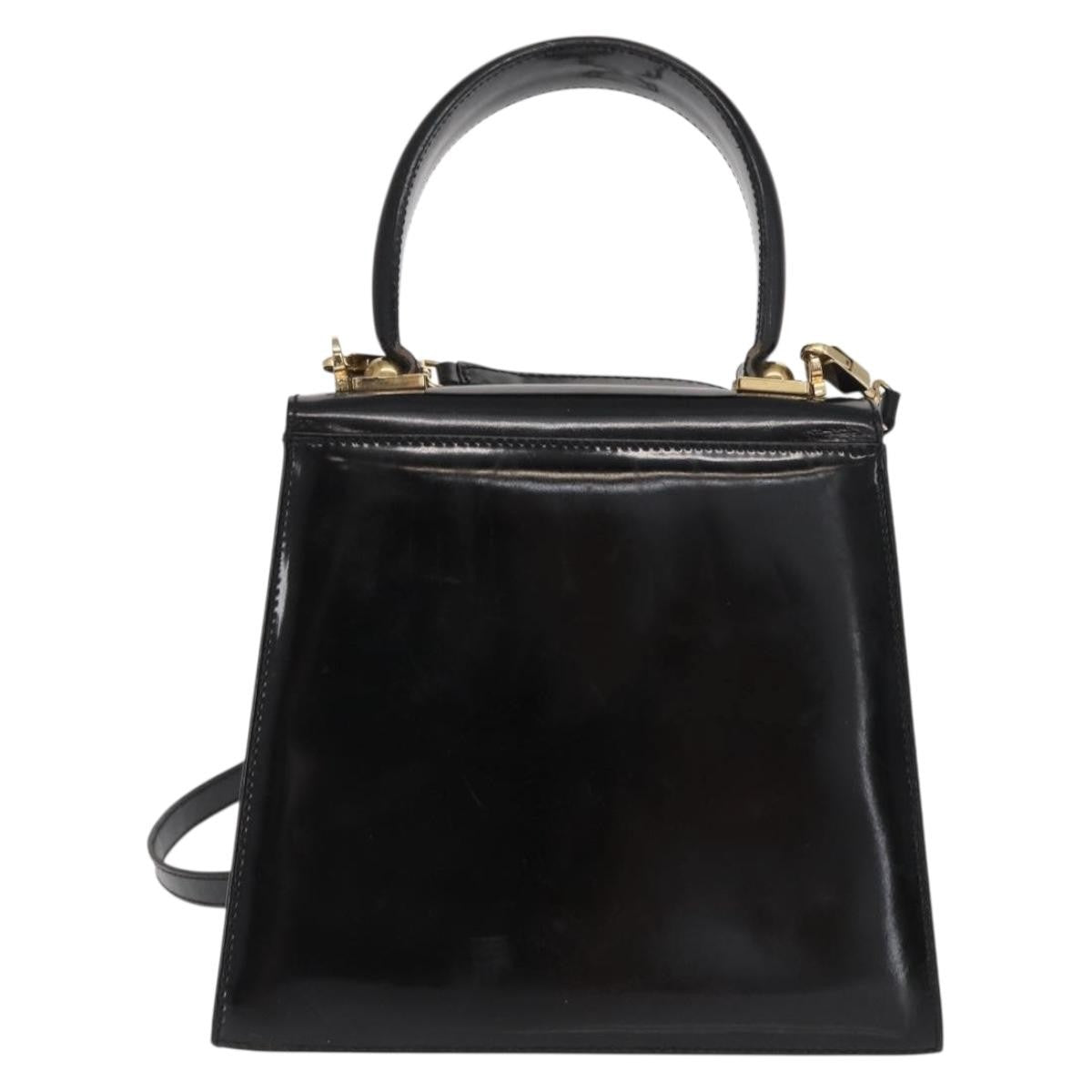 Salvatore Ferragamo Gancini Convertible Top Handle Bag Patent Leather Black Patent_Leather Handbag (Authentic  )