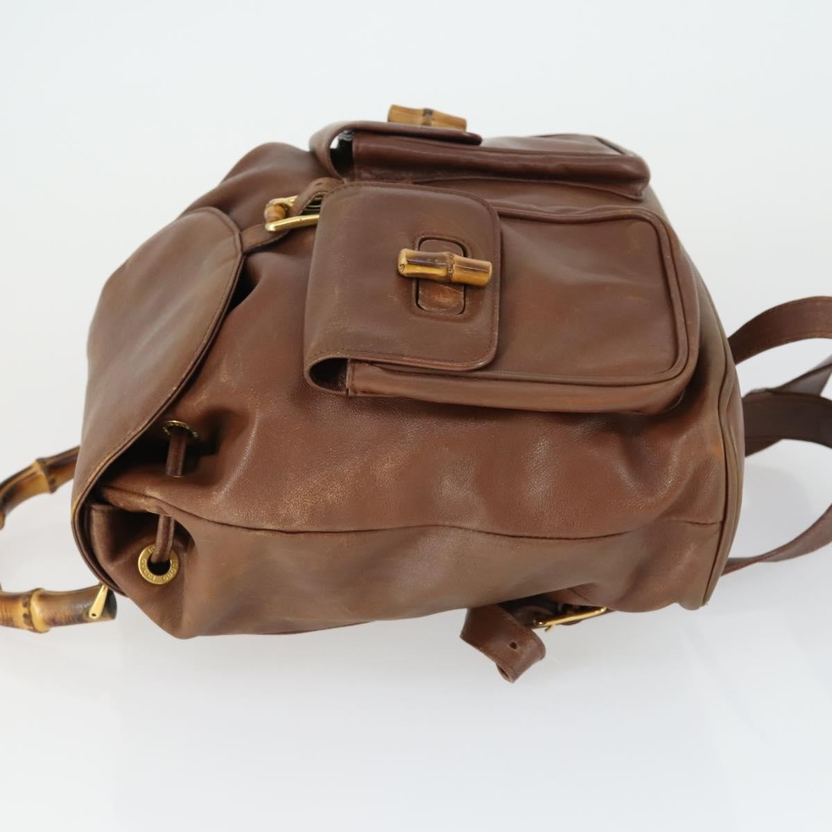 Gucci Vintage Bamboo Backpack Leather Brown Leather Backpack Bag (Authentic  )