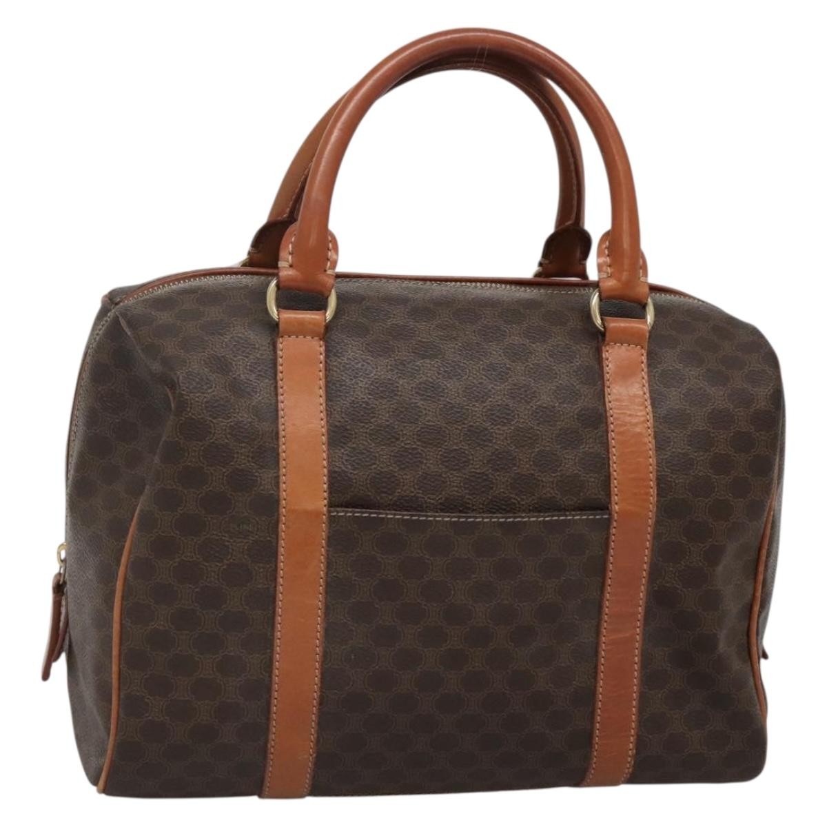 Celine Macadam Handbag Macadam With Leather Brown Canvas Bag (Authentic  )