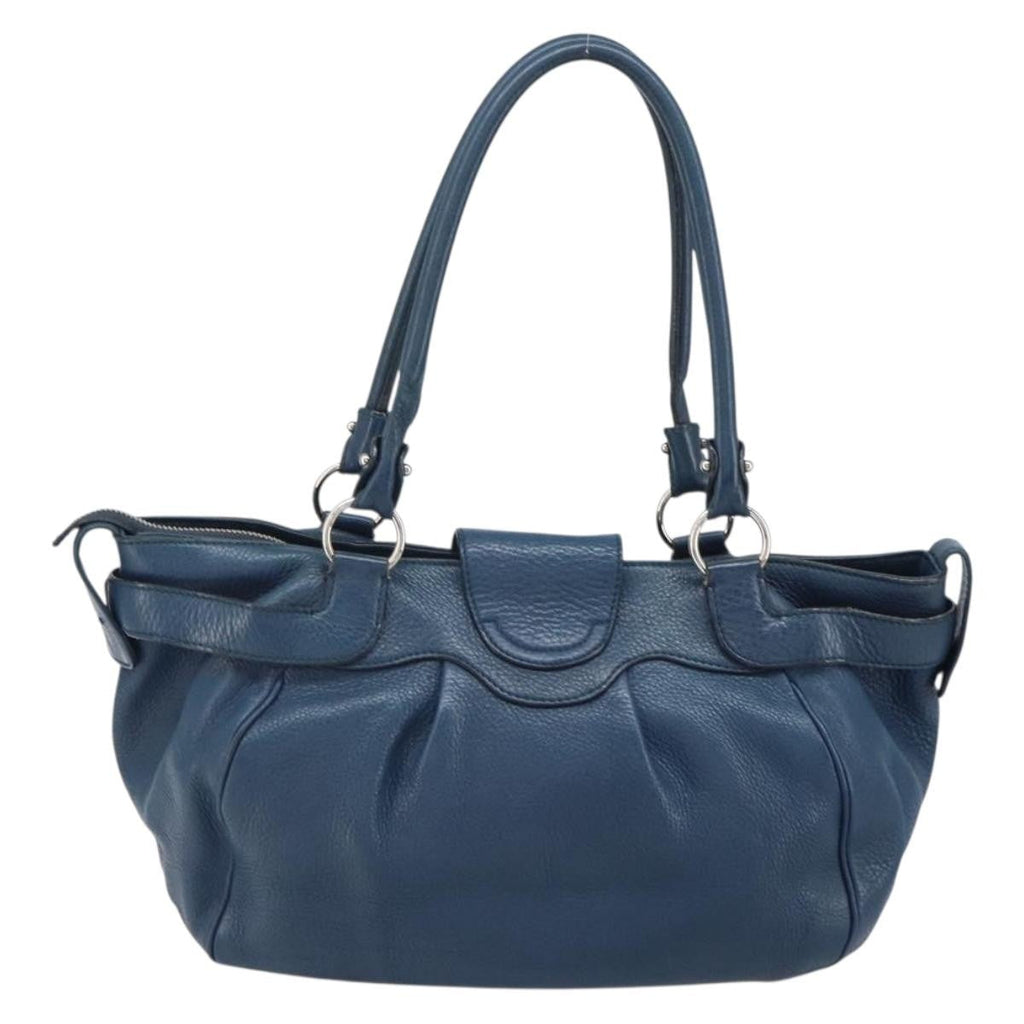 Salvatore Ferragamo Gancini Handbag Leather Blue Leather Handbag (Authentic  )