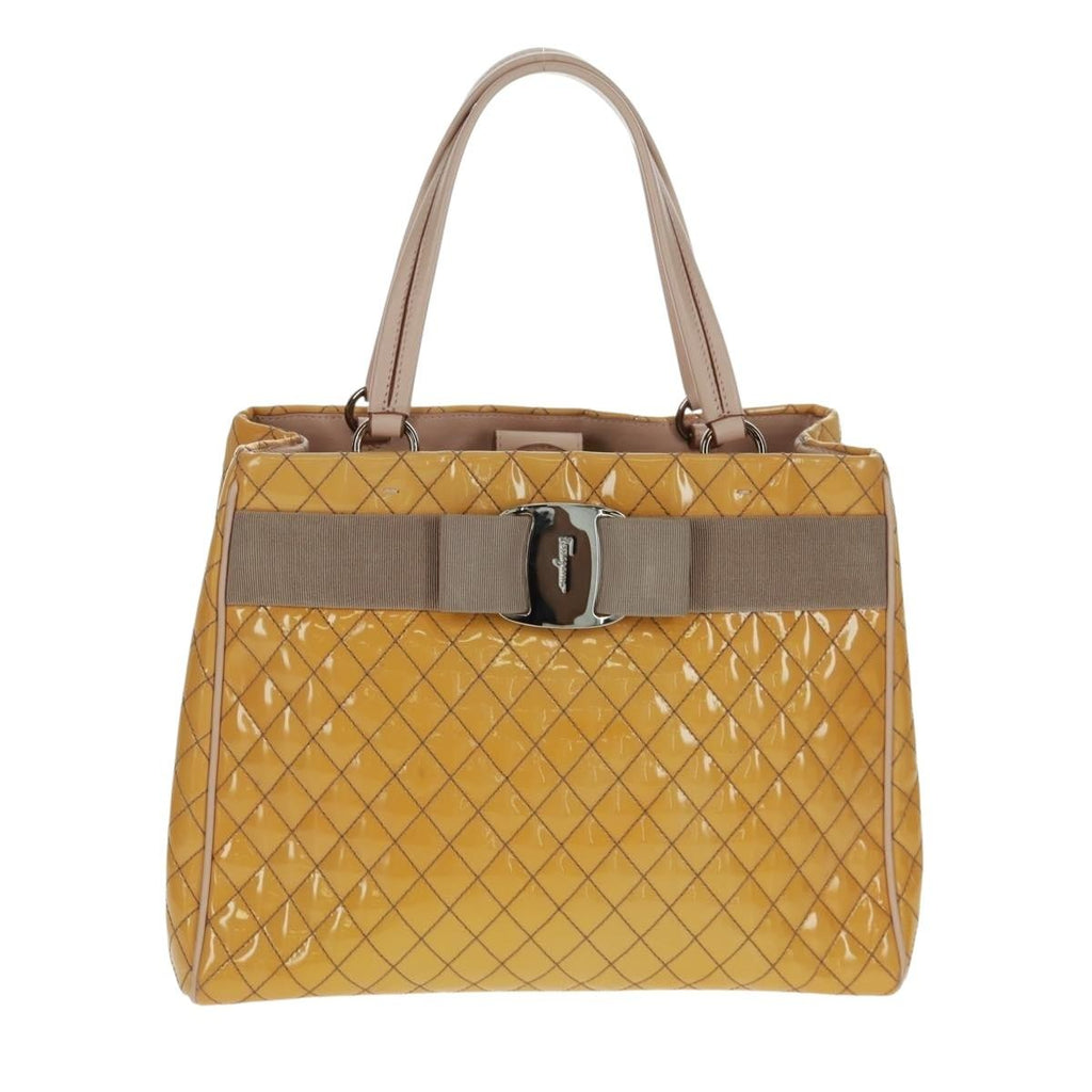 Salvatore Ferragamo Vala Handbag Patent Leather Yellow Patent_Leather Handbag (Authentic  )