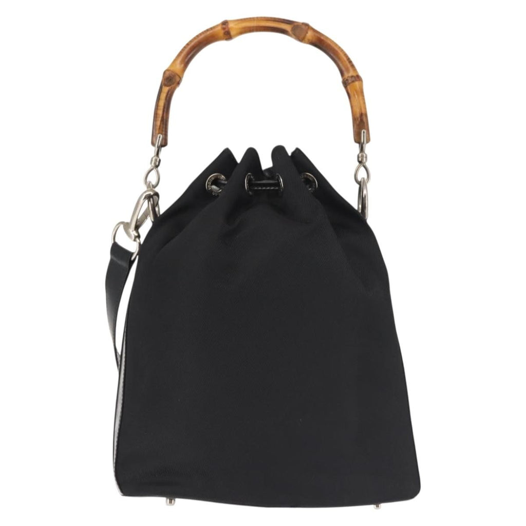 Gucci Vintage Bamboo Bucket Bag Nylon And Leather Black Nylon Bag (Authentic  )