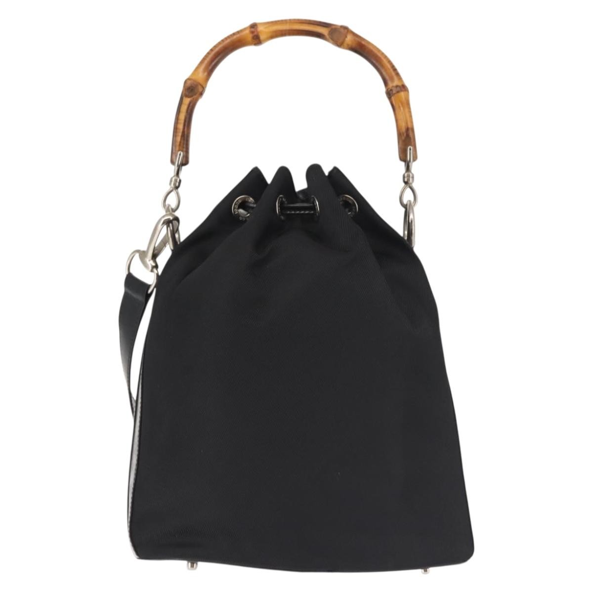 Gucci Vintage Bamboo Bucket Bag Nylon And Leather Black Nylon Bag (Authentic  )