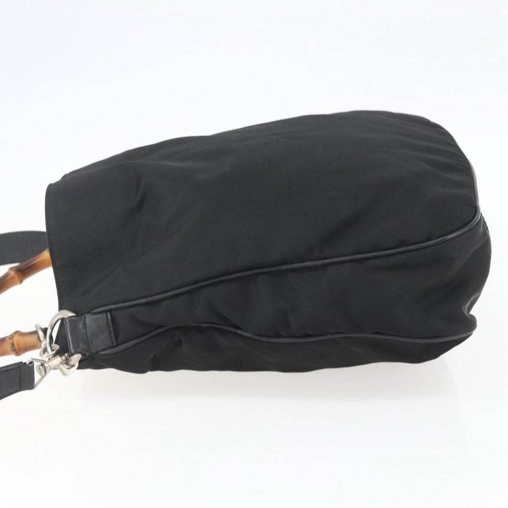 Gucci Vintage Bamboo Handle Open Hobo Nylon Black Nylon Handbag ( )