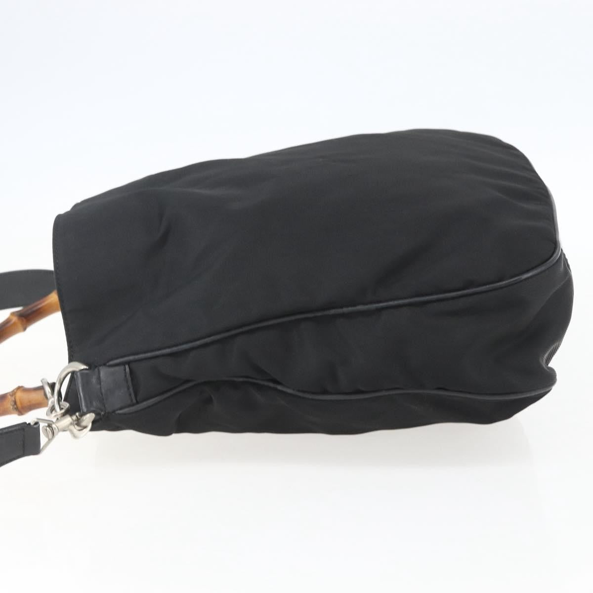 Gucci Vintage Bamboo Handle Open Hobo Nylon Black Nylon Handbag ( )