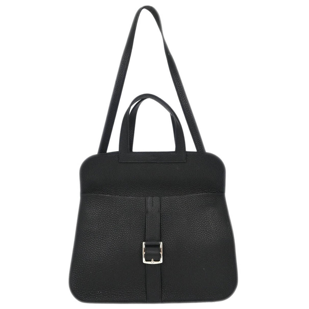 Hermes Halzan Bag Clemence Black Leather Bag (Authentic  )