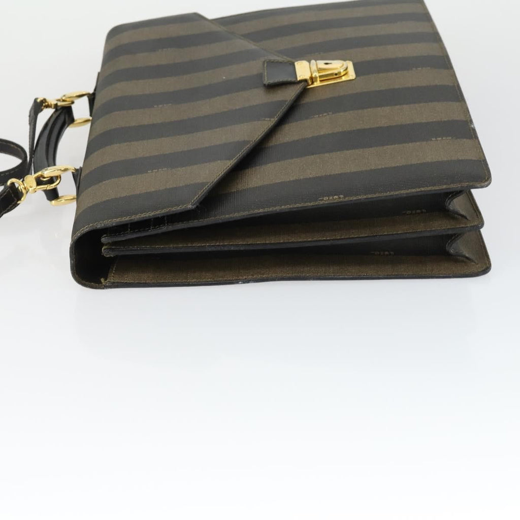 Fendi Vintage Pequin Briefcase Bag Coated Canvas Brown Canvas Briefcase Bag (Authentic  )