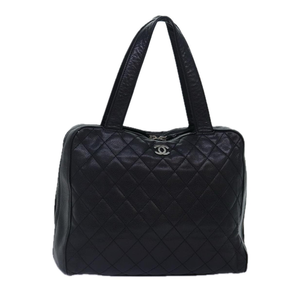 Chanel Vintage Cc Zip Around Bowler Bag Quilted Caviar Black Leather Handbag ( )