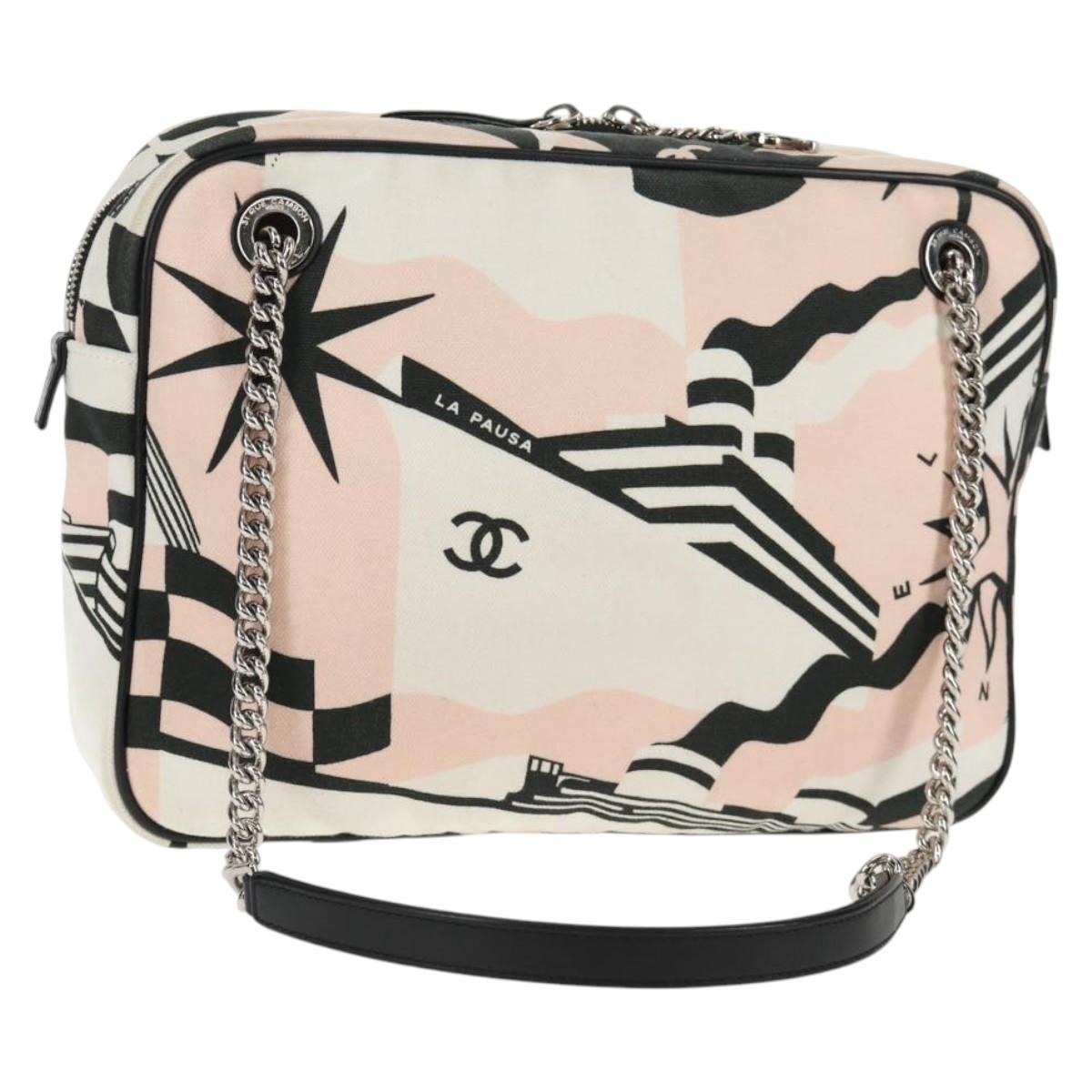 Chanel La Pausa Bay Camera Case Bag Printed Canvas Pink Canvas Bag (Authentic  )