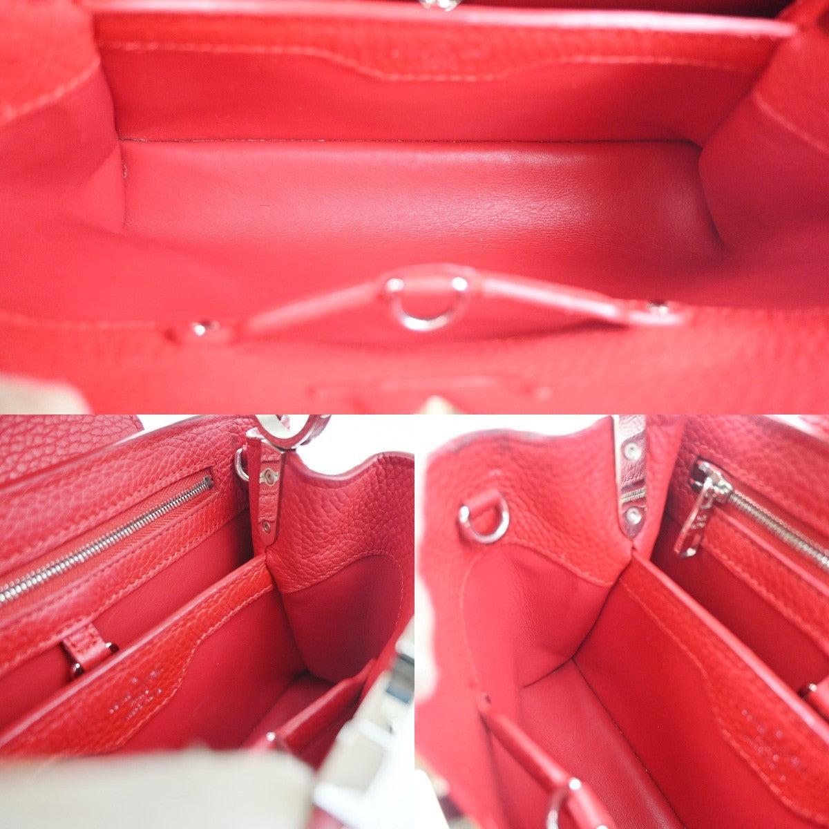 Louis Vuitton Capucines Bag Leather Red Leather Handbag (Authentic  )
