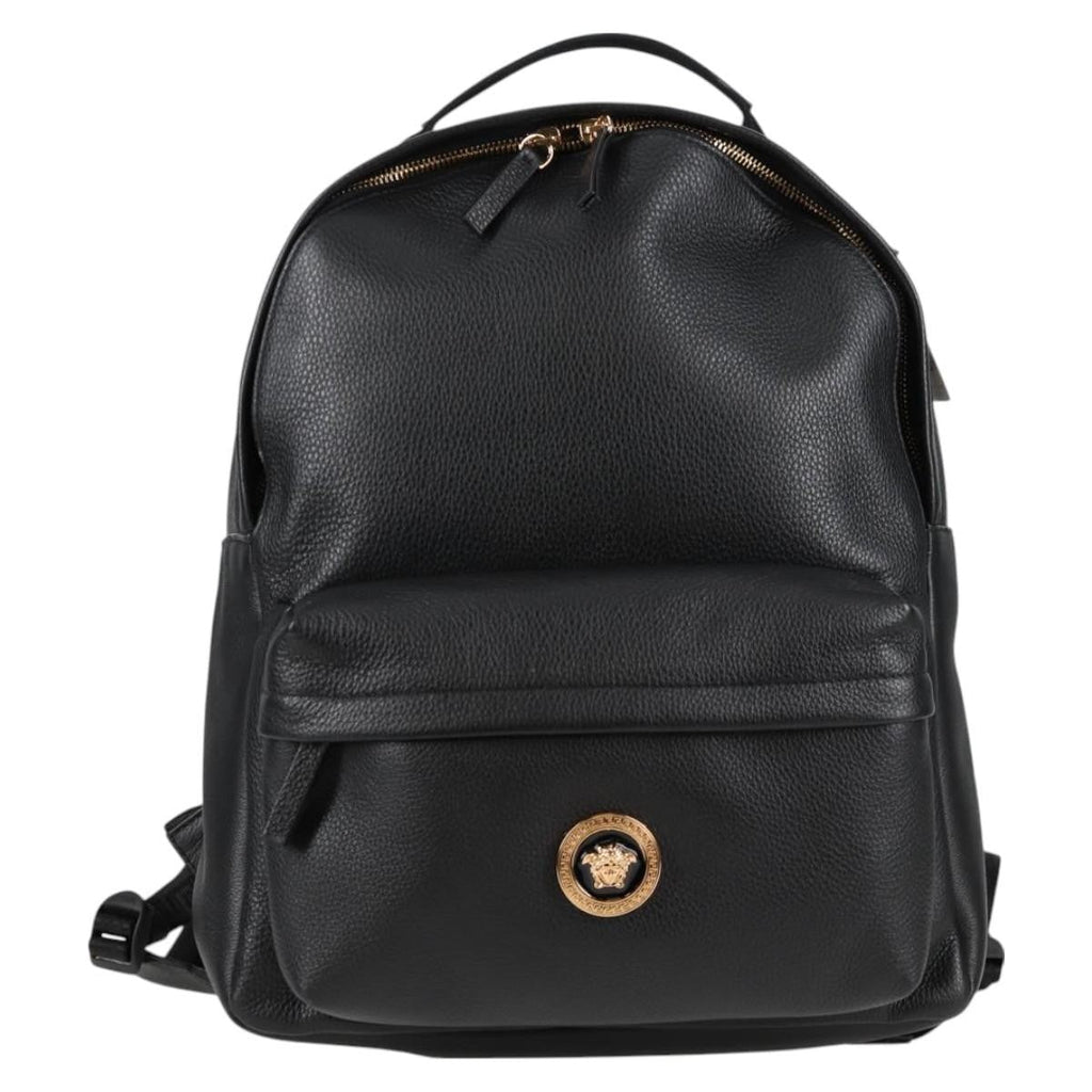 Versace Medusa Zip Backpack Leather Black Leather Backpack Bag (Authentic  )