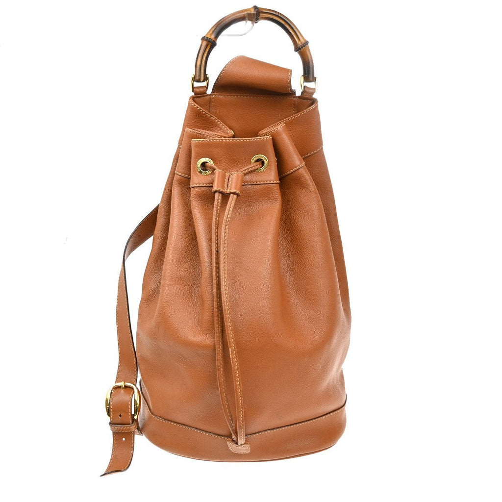 Gucci Vintage Bamboo Sling Backpack Leather Brown Leather Backpack Bag (Authentic  )