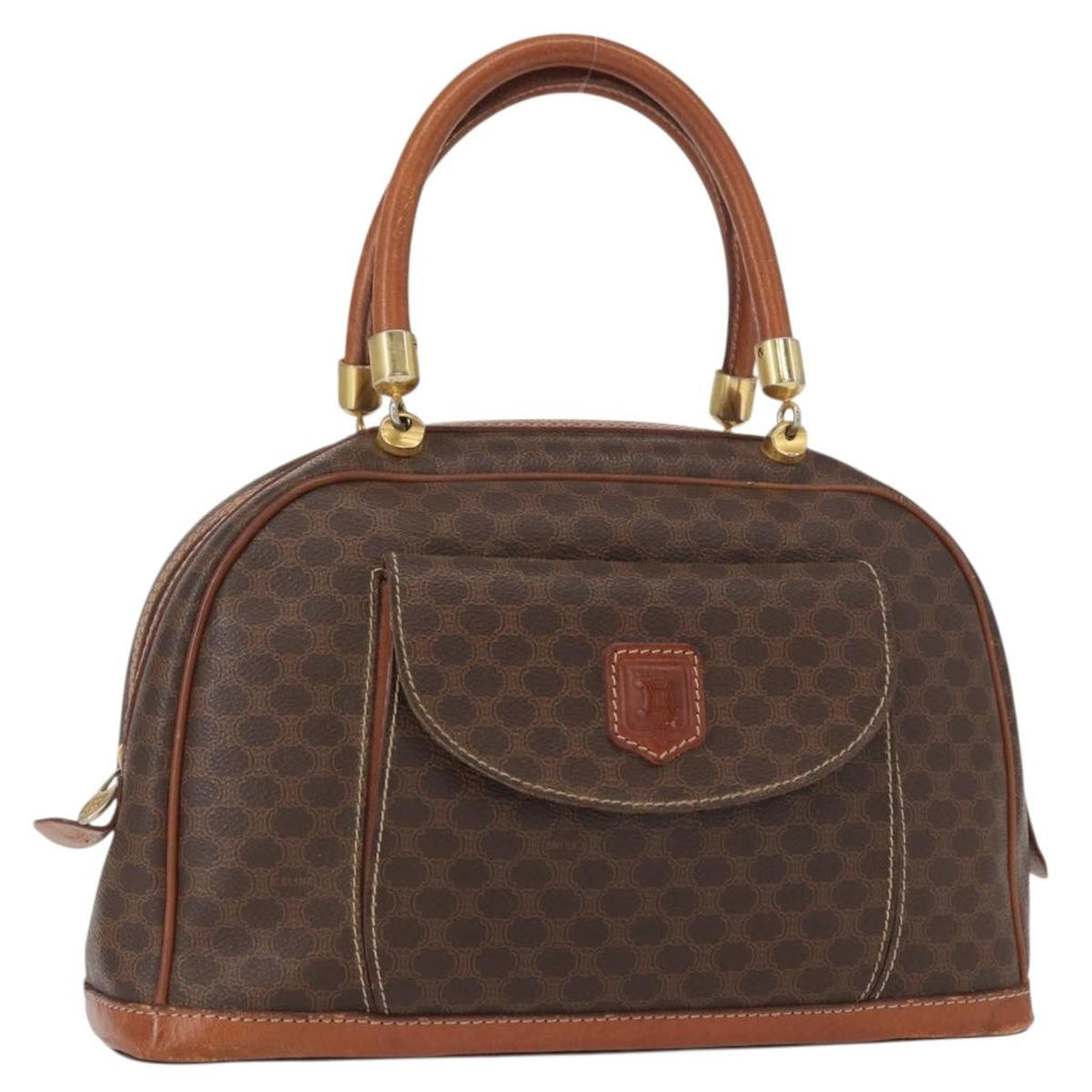 Celine Vintage Macadam Handbag Canvas And Leather Brown Canvas Handbag (Authentic  )