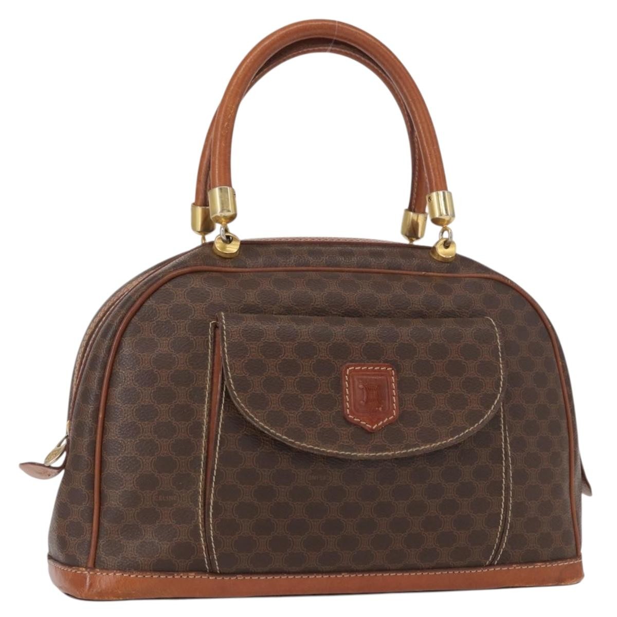 Celine Vintage Macadam Handbag Canvas And Leather Brown Canvas Handbag (Authentic  )
