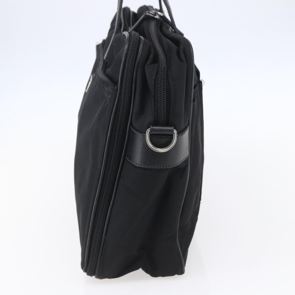 Prada Convertible Front Zip Briefcase Tessuto With Saffiano Leather Black Nylon Briefcase Bag (Authentic  )