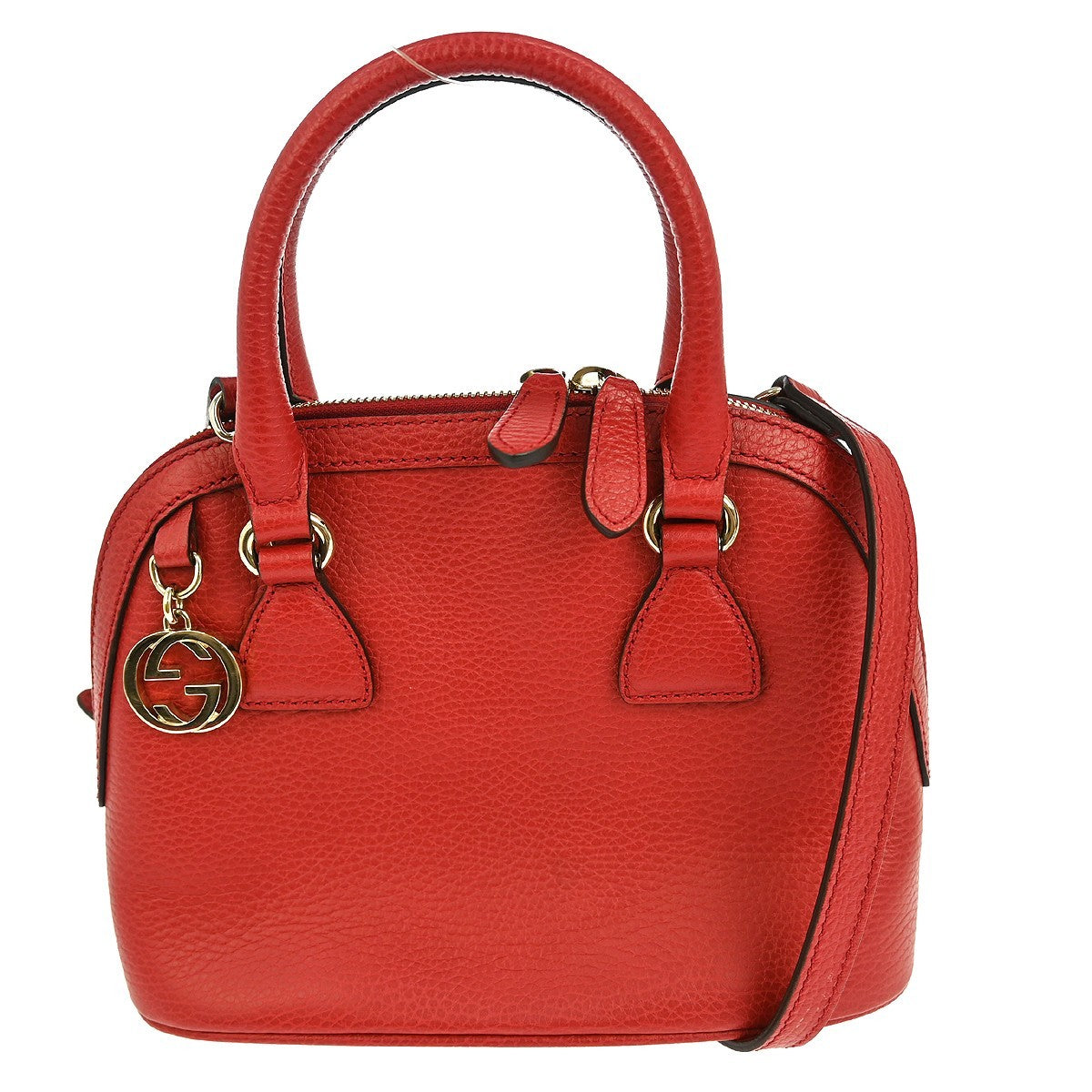 Gucci Convertible Dome Satchel Leather Red Leather Handbag ( )