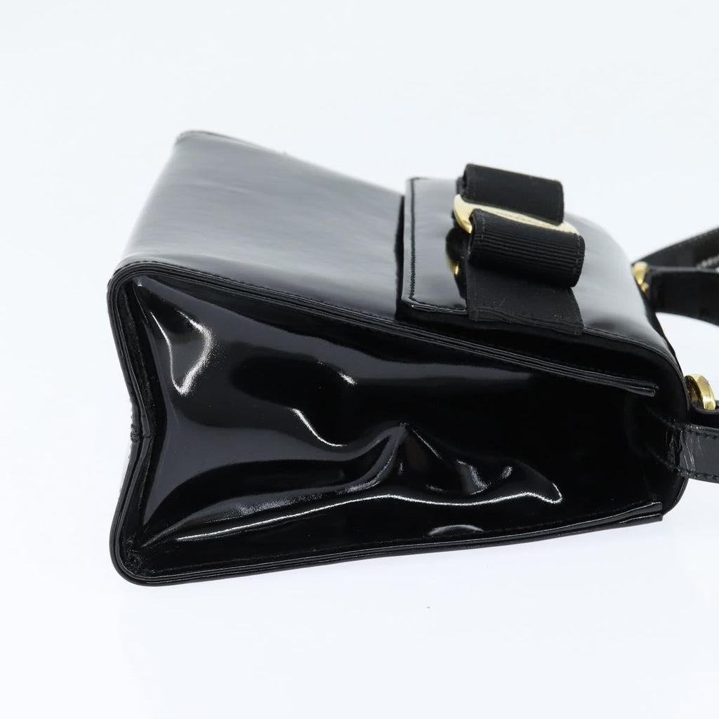 Salvatore Ferragamo Vala Handbag Patent Leather Black Patent_Leather Handbag (Authentic  )