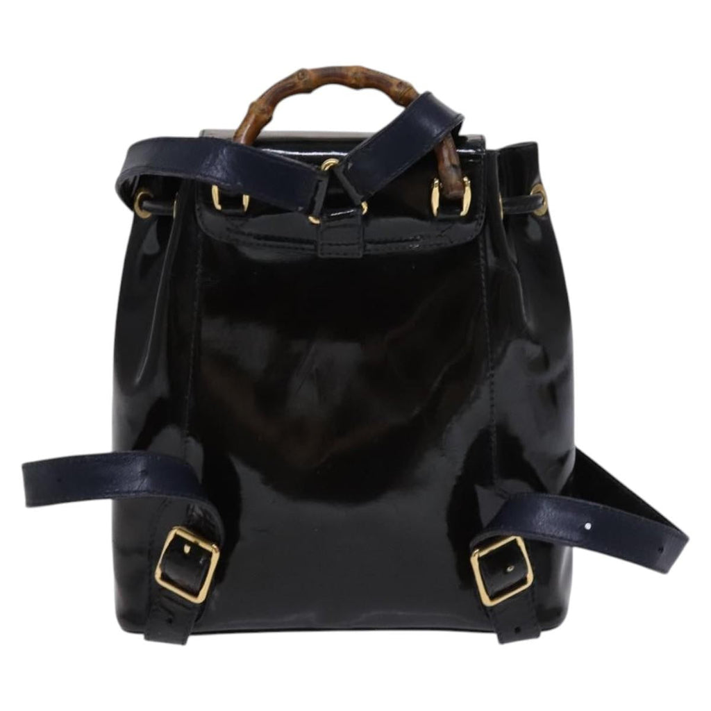 Gucci Vintage Bamboo Backpack Patent Black Patent_Leather Backpack Bag (Authentic  )