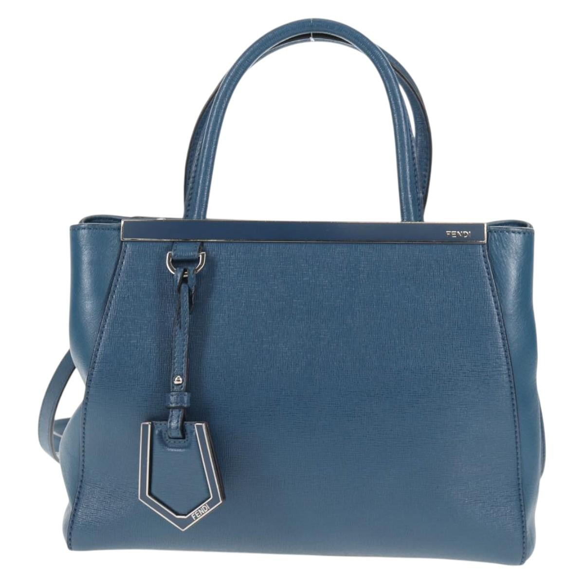 Fendi 2Jours Bag Leather Blue Leather Bag (Authentic  )