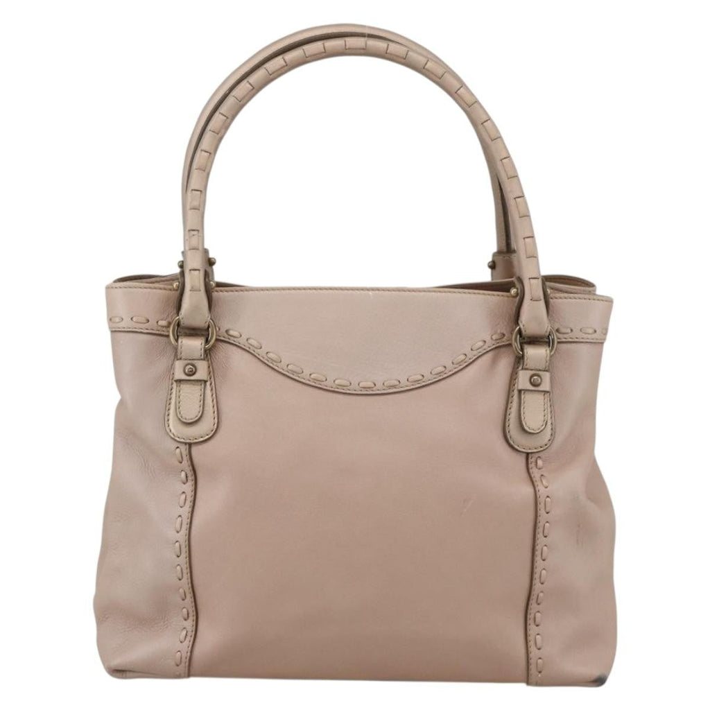 Salvatore Ferragamo Gancini Handbag Leather Beige Leather Handbag (Authentic  )