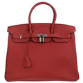 Hermes Birkin Handbag Red Togo With Palladium Hardware Red Leather Handbag ( )