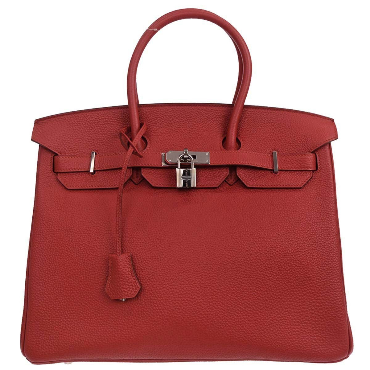 Hermes Birkin Handbag Red Togo With Palladium Hardware Red Leather Handbag ( )