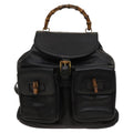 Gucci Vintage Bamboo Backpack Leather Black Leather Backpack Bag (Authentic  )