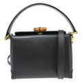Gucci Vintage Convertible Bamboo Box Crossbody Bag Leather Black Leather Handbag ( )